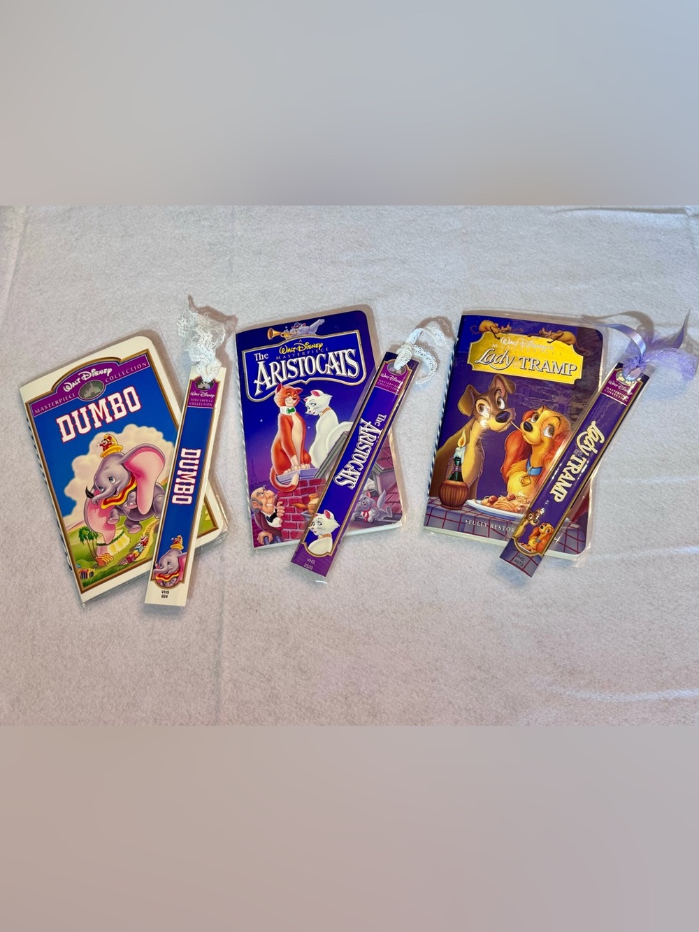 Set of 3 Disney VHS Upcycled Journals, Dumbo, Aristocrats, Lady & The Tramp